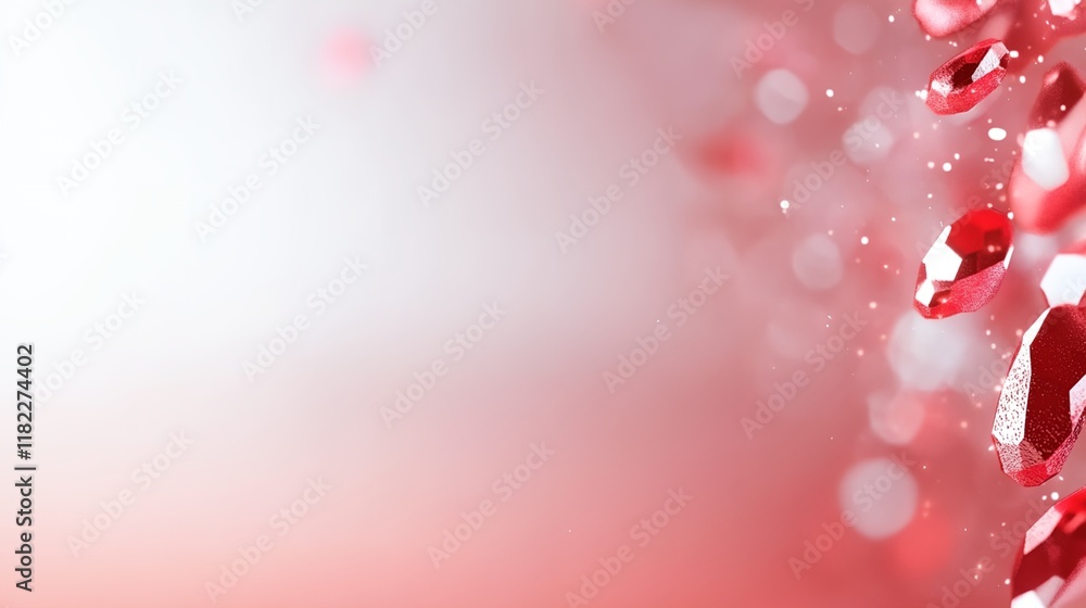 Poster red background with a bunch of red gems scattered around it