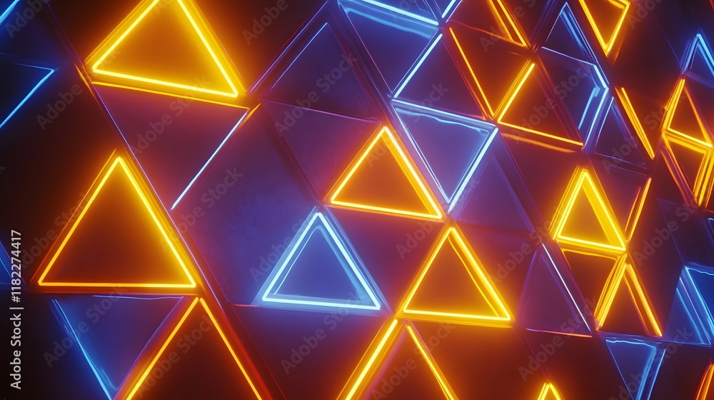 Poster dynamic neon triangle patterns abstract digital art modern virtual environment vibrant colorful desi