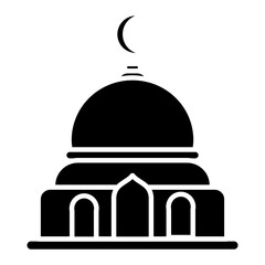 black color icon vector graphic design of mosque, Islamic holiday, worship, Isra' Mi'raj, white background