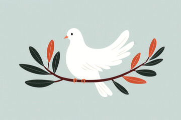 Obraz premium Illustration of a white dove sitting on an olive branch artwork