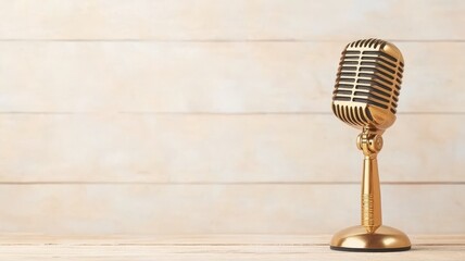 Fototapeta premium Golden Microphone on Stage Spotlight