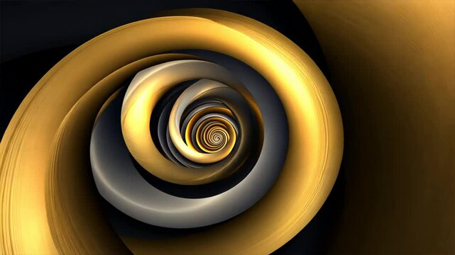 Mesmerizing spiral design with intricate golden and silver patterns, creating sense of depth and movement, evokes elegance and sophistication in every frame.