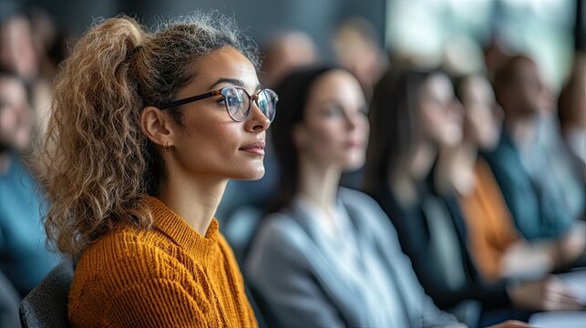 Audience attentively listening during a conference session at a modern venue in the morning