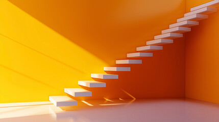 Obraz premium A white staircase is in front of a yellow wall