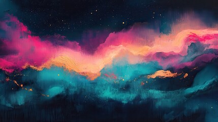 Ethereal night sky display celestial realm digital art dreamlike atmosphere cosmic view radiant color palette