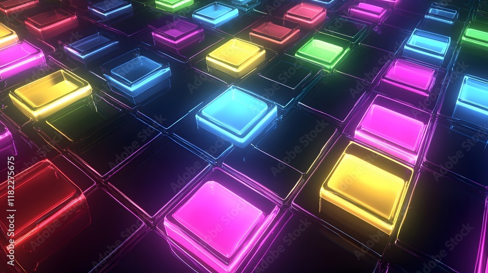 Poster dynamic light patterns neon grid digital art abstract environment aerial view technology visualizati