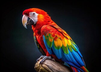 Obraz premium Vibrant Macaw Parrot Isolated on Black Background - High-Resolution Stock Photo