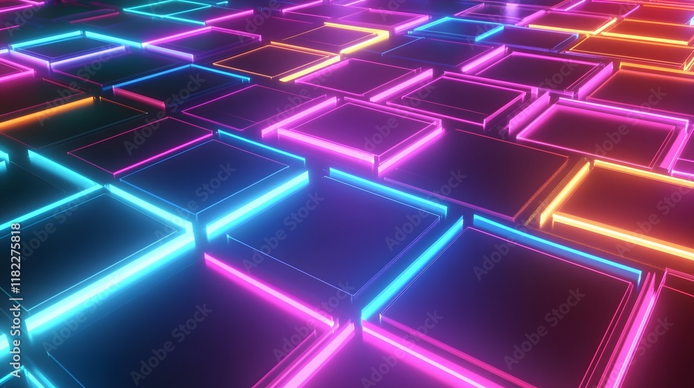 Poster dynamic neon light patterns studio digital art futuristic close-up visual innovation