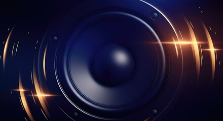 Abstract graphic of speaker emitting sound waves with light streaks