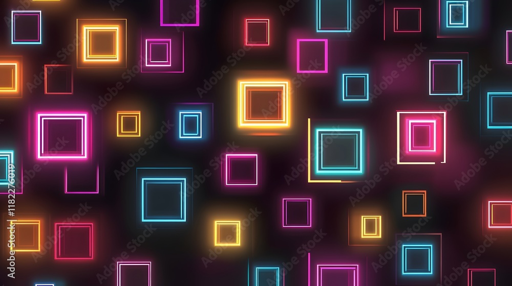 Poster vibrant neon squares animation abstract background digital art colorful environment dynamic viewpoin