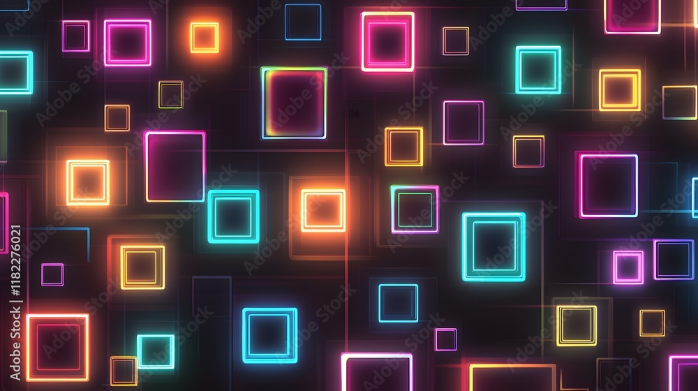 Poster dynamic neon squares animation abstract design digital art dark background vibrant viewpoint creativ