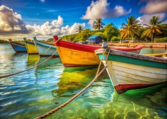 Vibrant Mauritius Fishing Boats: A Macro Harbor Scene
