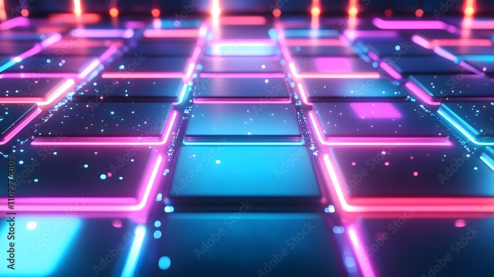 Fototapete dynamic neon grid animation virtual space digital art futuristic environment close-up conceptual tec