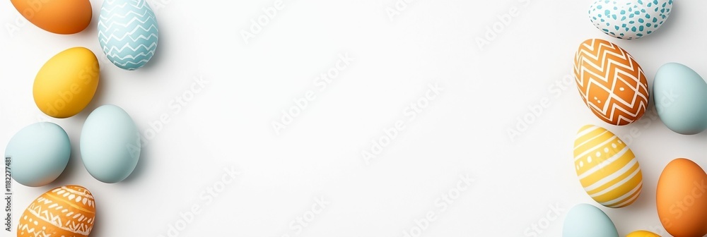 Poster white background with a row of colorful eggs