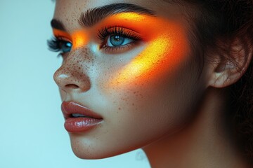 Beautiful portrait showcasing dramatic lighting and vibrant colors on a young woman