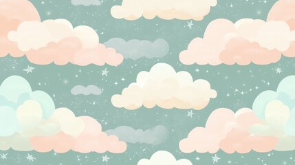 Ethereal fantasy skyscape with pink and green clouds digital pattern peaceful atmosphere dreamy viewpoint