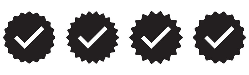 Verified badges. Profile verified badge. Verification symbol set. Verified badge vector icons. Social media account verification icons. Black verify badge icon vector set.