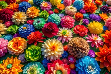 Vibrant Paper Flower Field Aerial Drone Photography - Colorful Floral Meadow