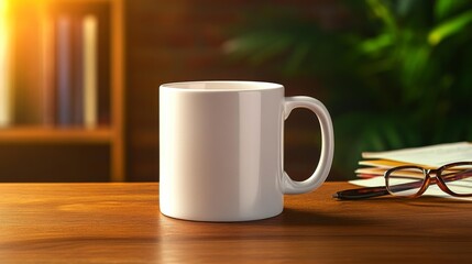 Fototapeta premium White Mug Mockup in a Cozy Workspace Setting. Generative AI