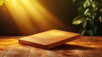 Wooden Podium on a Warm Highlighted Background. Generative AI