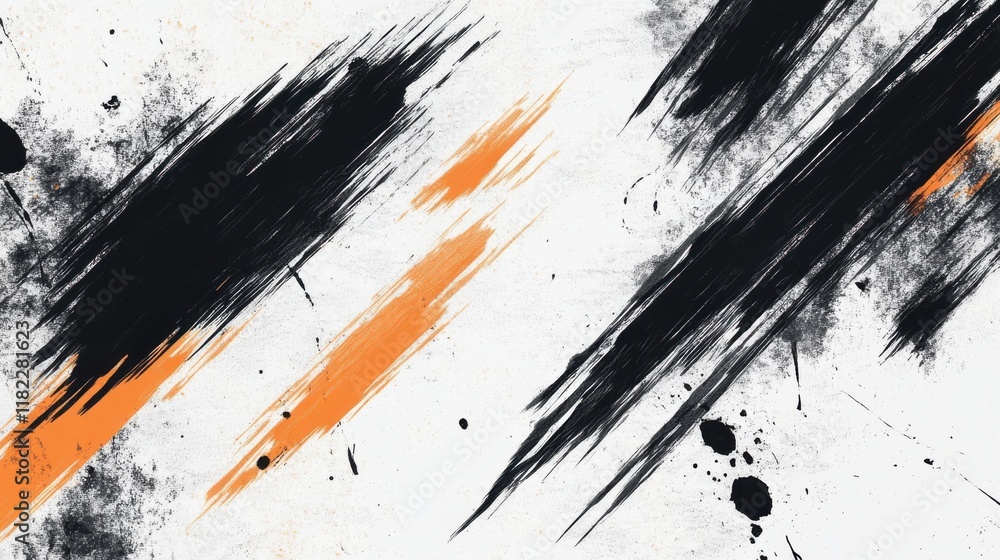 Poster dynamic black scratch marks with light orange highlights on white background abstract design artisti