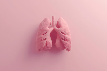 Obraz premium This depiction showcases human lungs, highlighting their structure and features, set against a gentle pink backdrop to emphasize anatomical details for educational purposes.