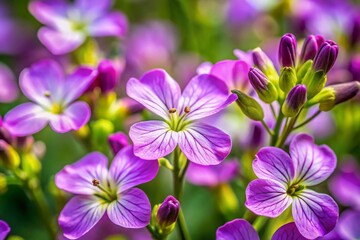 Vibrant Purple Wild Radish Blossoms & Buds - Close-Up Macro Stock Photo