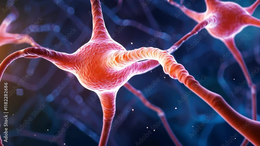 Poster animated visualization of neurons and synapses showcasing dynamic connections and biological interac