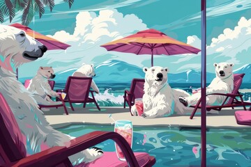 Fototapeta premium Polar bears relax by poolside paradise