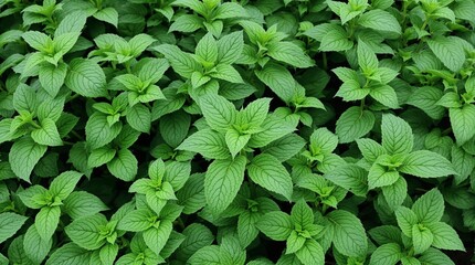 Fresh mint leaves growing in a lush garden , garden, nature, green, mint, leaves, plant, herbal, aromatic, organic, healthy