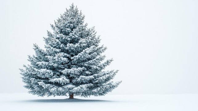 Snow-Covered Pine Tree in Winter. Generative AI