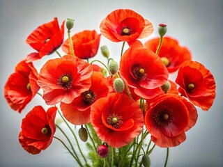 Obraz premium Vibrant Red Poppy Bouquet Isolated on White Background - Stock Photo