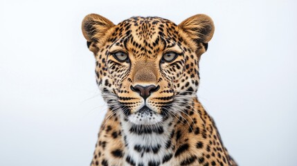 Obraz premium A close-up portrait of a leopard showcasing its distinctive spots and intense gaze.