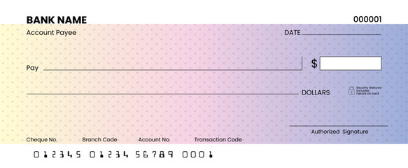 Bank check template, blank cheque design, customizable check vector, financial document illustration, printable cheque layout, bank cheque vector format, blank check design, payment slip template, ban