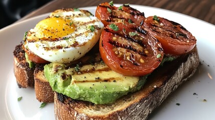 Delicious Grilled Avocado Toast with Egg and Tomatoes