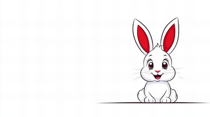 Fototapeta premium Adorable white bunny rabbit with red ears sitting on a white background. Perfect for Easter or spring themes!