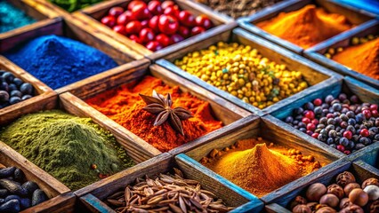 Vibrant Spice Boxes: Colorful Culinary Background Stock Photo