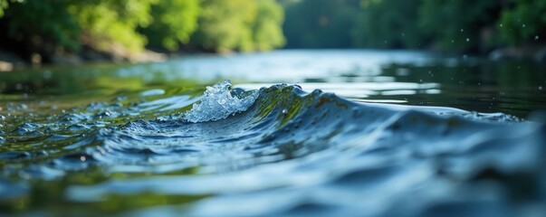 Fototapeta premium A small wave forms on the surface of a tranquil river, ripples, fluid
