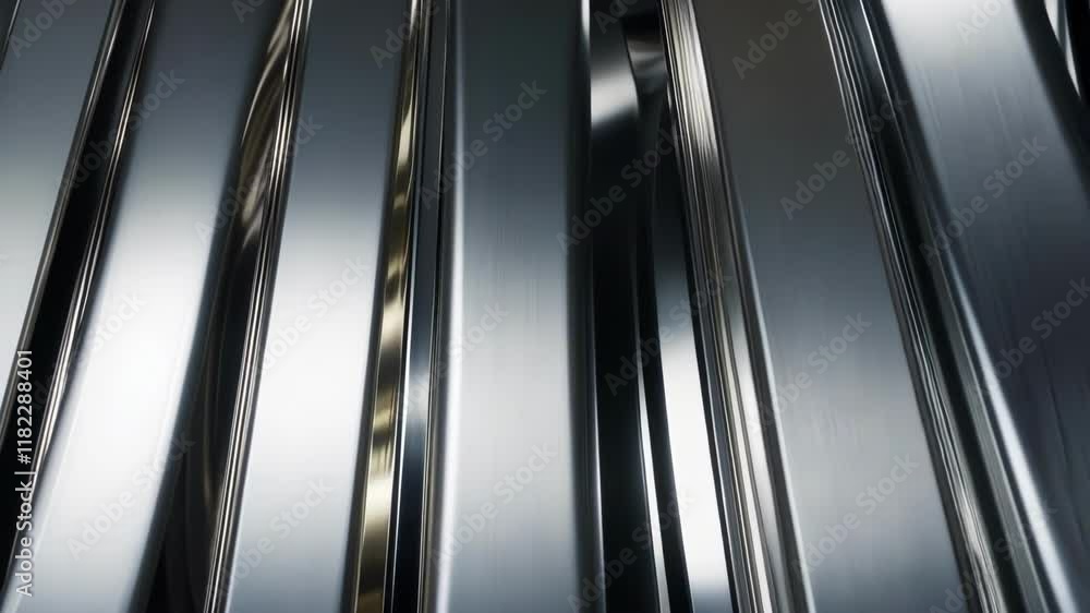 Poster reflective metal surface showcases intricate patterns and lines, emphasizing modern design and indus