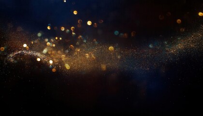 shimmering cosmic dust particles in golden and blue hues on a dark background for abstract design, space inspired digital art

