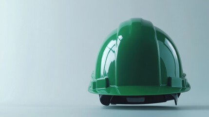 Green Hard Hat on a Light Background for Safety Themes