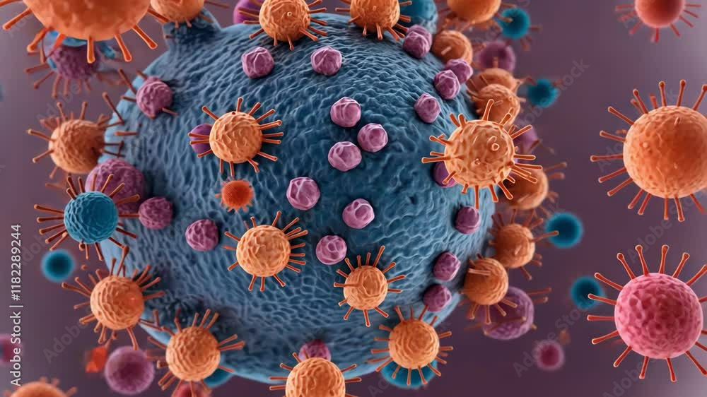 Poster close up view of virus particles showcases intricate structure and color highlighting biological pro