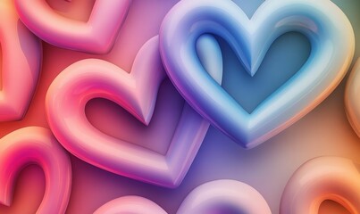 Abstract pastel heart shapes, glossy, overlapping.