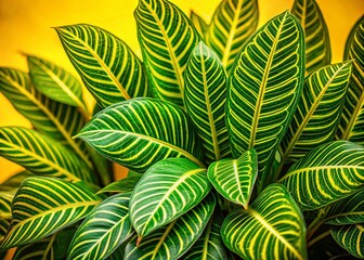 Vibrant Tropical Leaves on Yellow Background - High-Resolution Stock Photo
