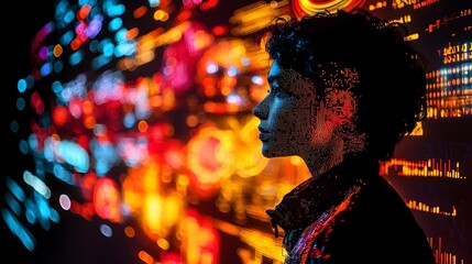 Hacker s Face Amid Cybercrime Data Visualization Backdrop Representing Digital Security Threats and Risks in the Modern Technology Landscape