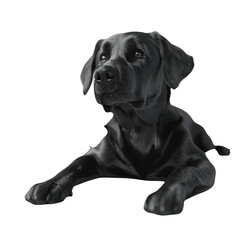 Obraz premium Adorable black Labrador puppy lying down, gazing attentively.