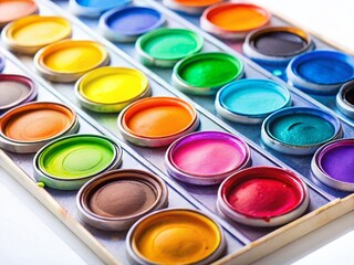 Fototapeta premium Vibrant Watercolor Paint Set, Colorful Art Supplies, Creative Hobby, Painting Essentials, Artist Materials