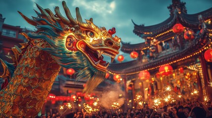 Vibrant and Festive Lunar New Year Celebration Scen