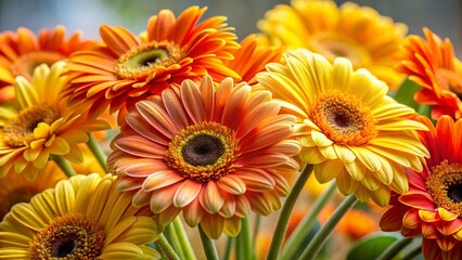 Fototapeta premium Vibrant Yellow and Orange Gerbera Daisies - Left-Positioned with Copy Space