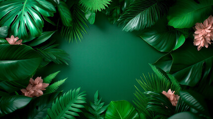 green frame with leaves. Copy space.